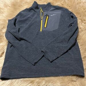 Eddie Bauer Charcoal Grey and Mustard Quarter-Zip Pullover